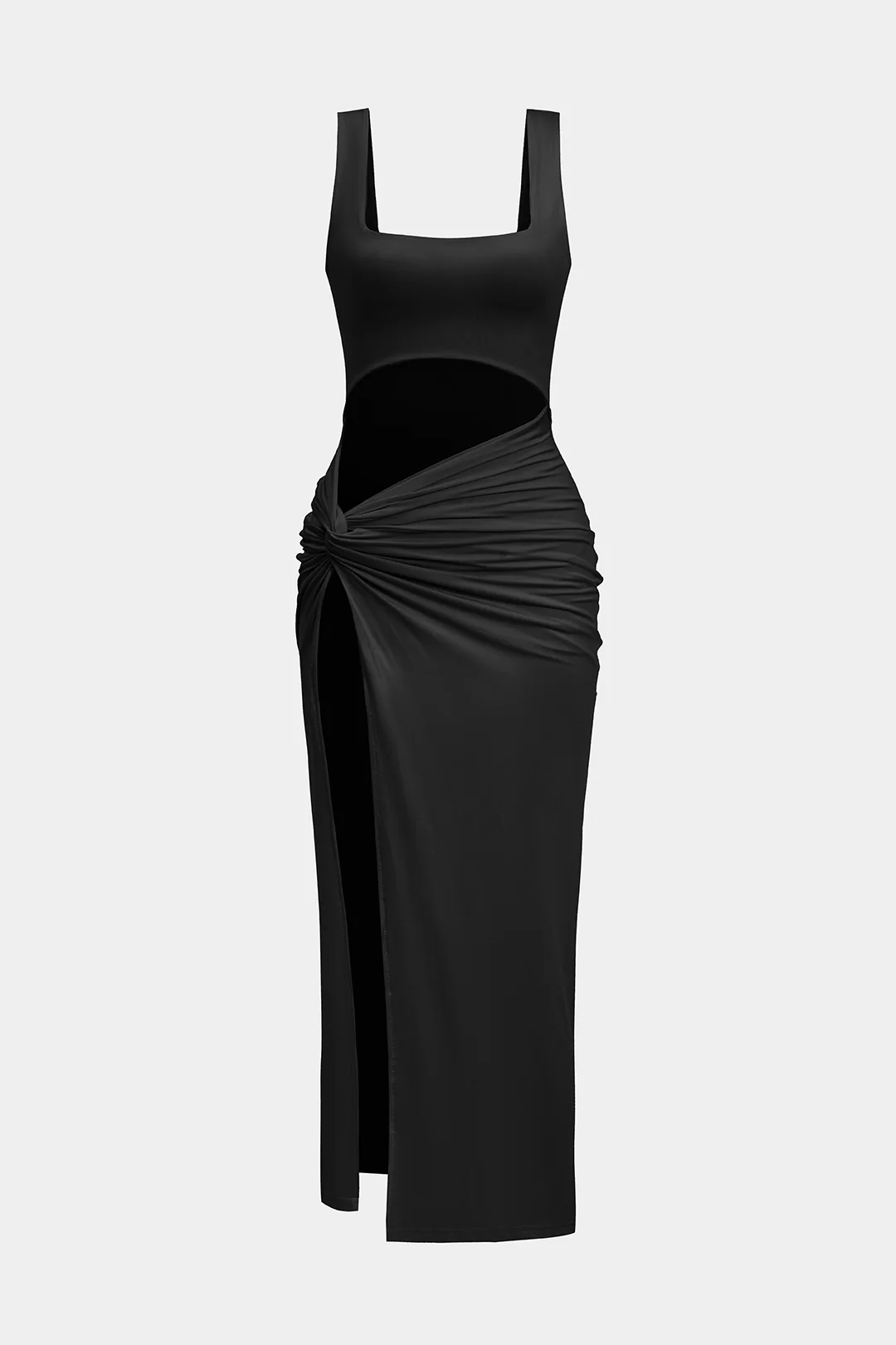Solid Twist Front Cut Out Slit Midi Dress - Image 4