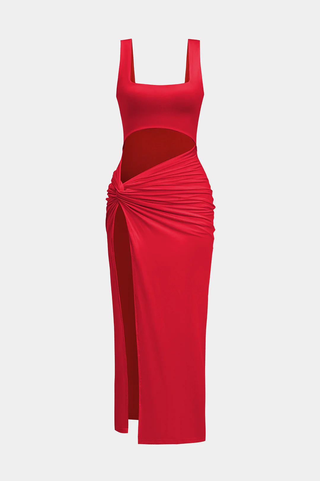 Solid Twist Front Cut Out Slit Midi Dress - Image 5