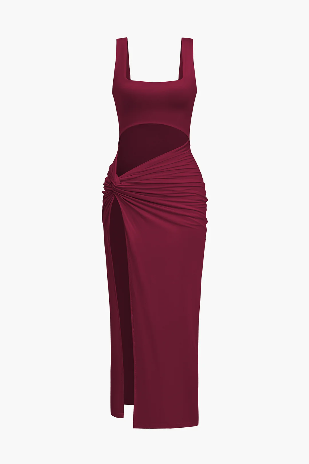 Solid Twist Front Cut Out Slit Midi Dress - Image 7