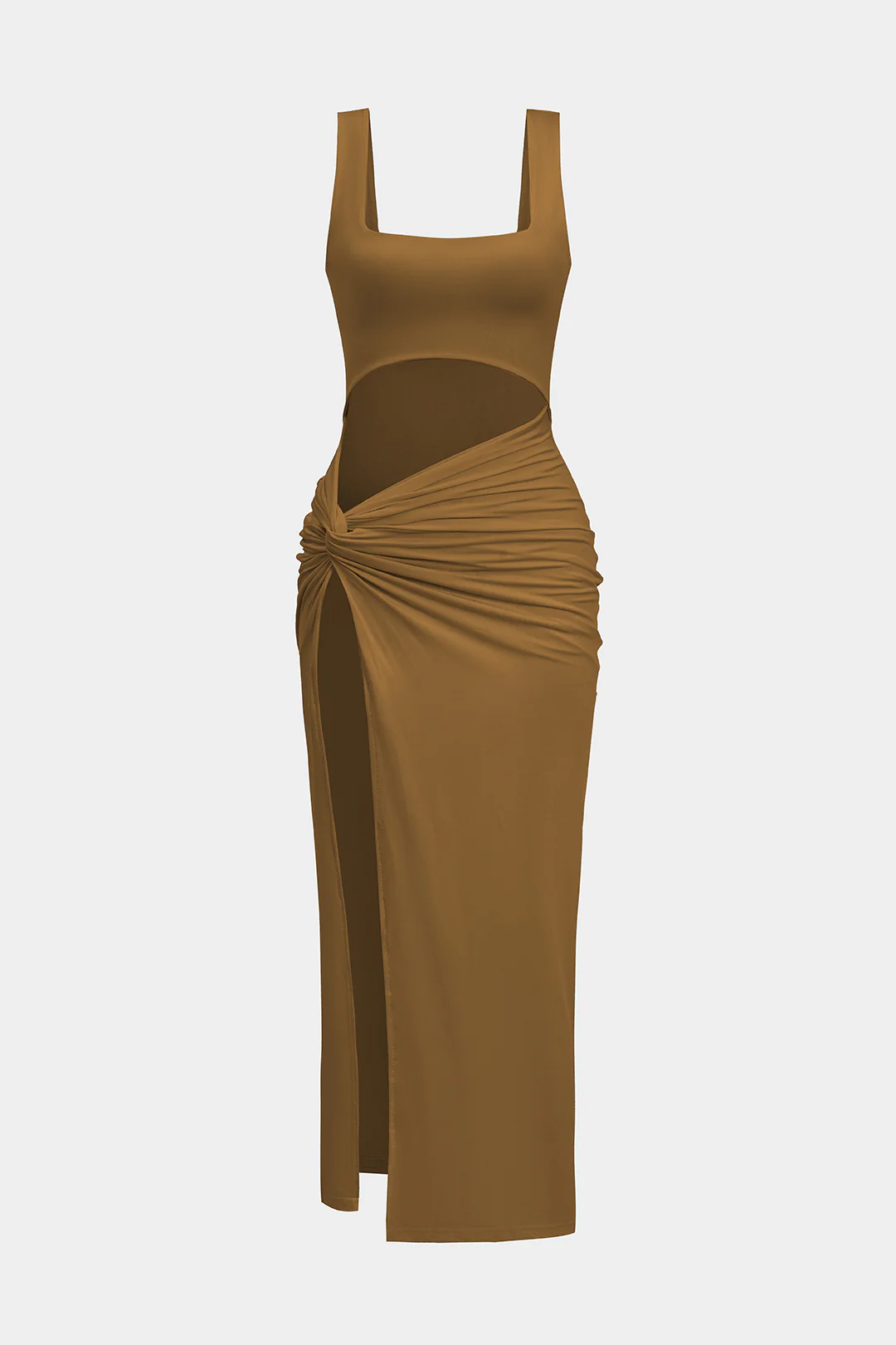 Solid Twist Front Cut Out Slit Midi Dress - Image 9