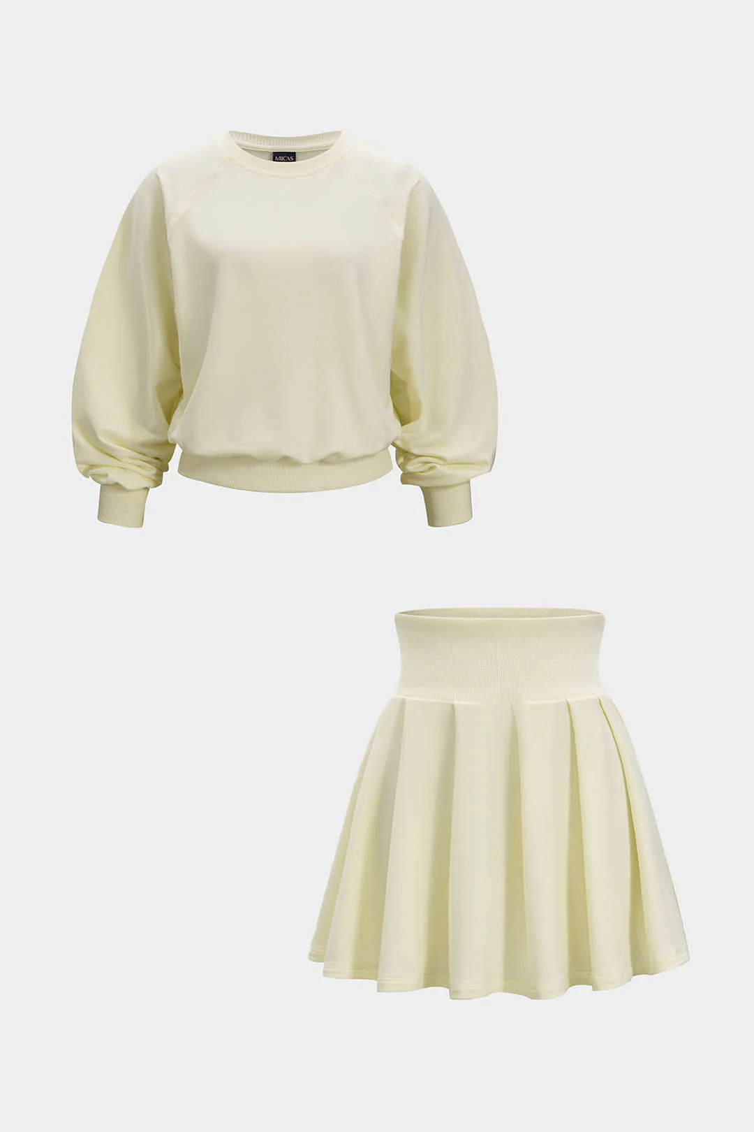 Solid Long-Sleeve Top And Pleated Skirt Set