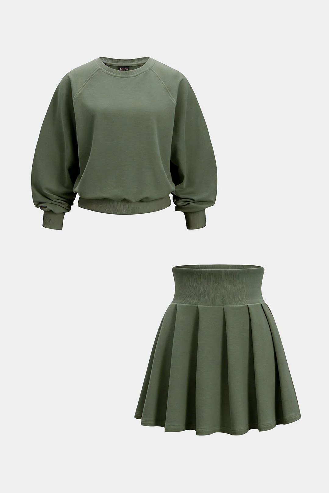 Solid Long-Sleeve Top And Pleated Skirt Set - Image 11