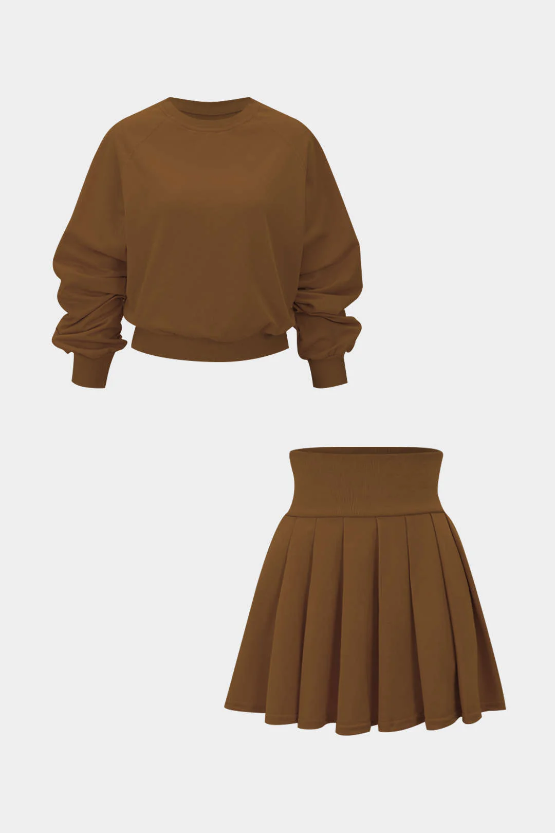 Solid Long-Sleeve Top And Pleated Skirt Set - Image 12