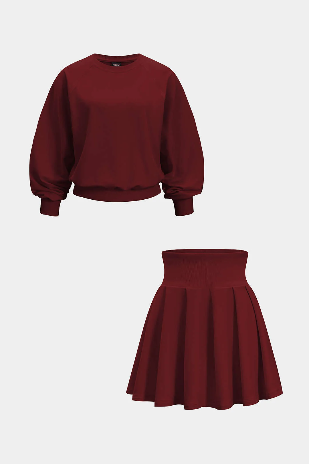 Solid Long-Sleeve Top And Pleated Skirt Set - Image 13