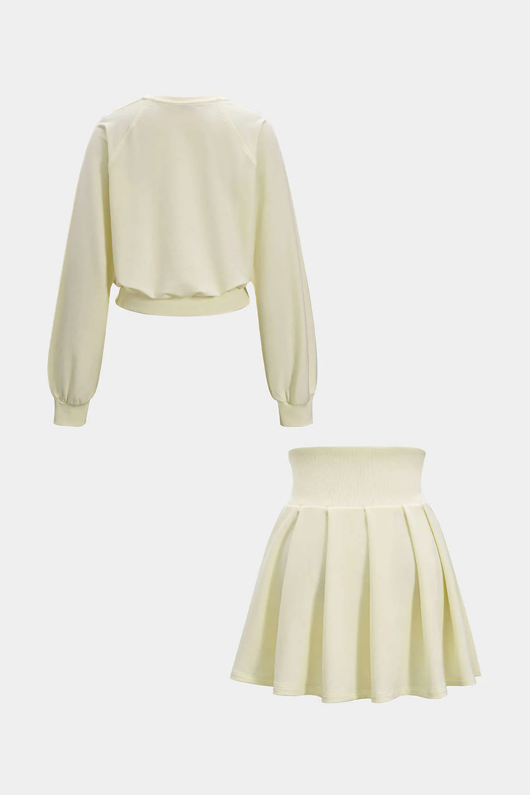 Solid Long-Sleeve Top And Pleated Skirt Set - Image 2