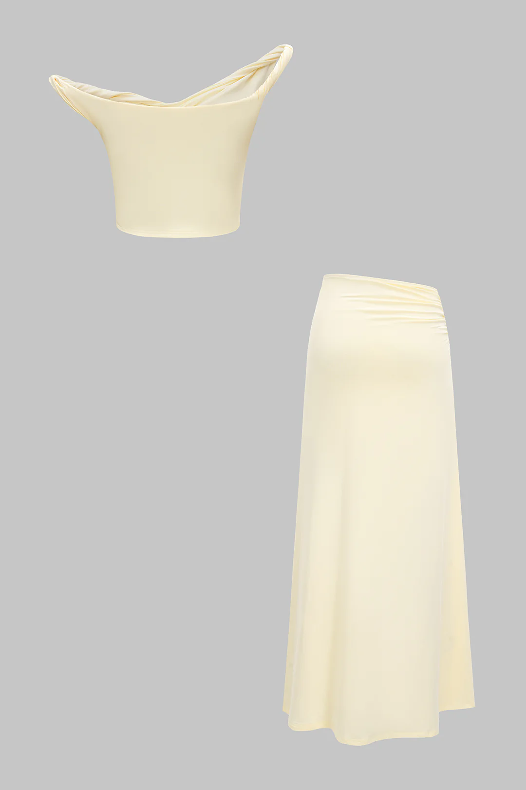 Solid Twist Knot Sleeveless Cropped Top And Ruched Skirt Set - Image 3