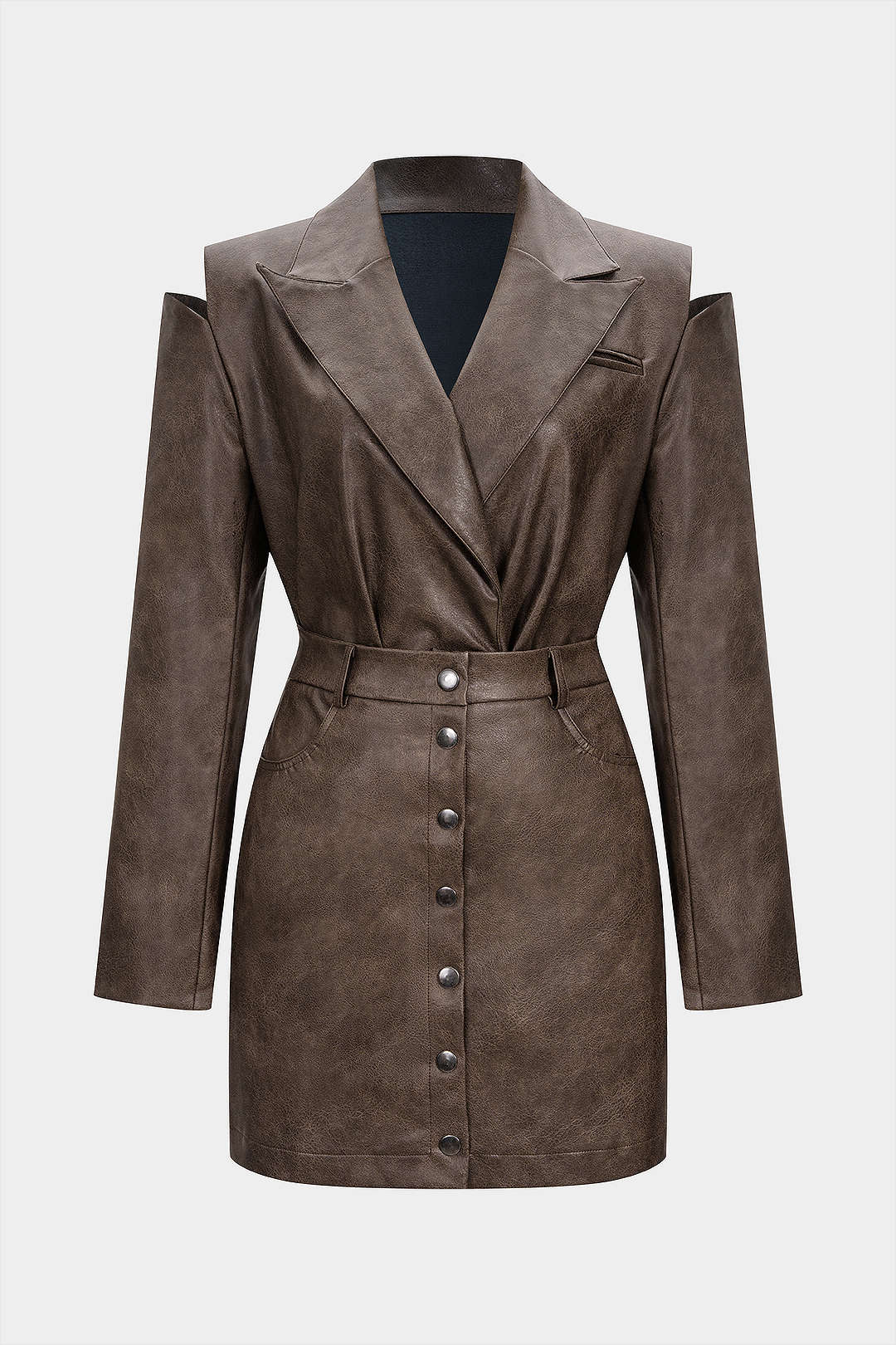 Faux Leather Cut Out Jacket And Mini Skirt Set