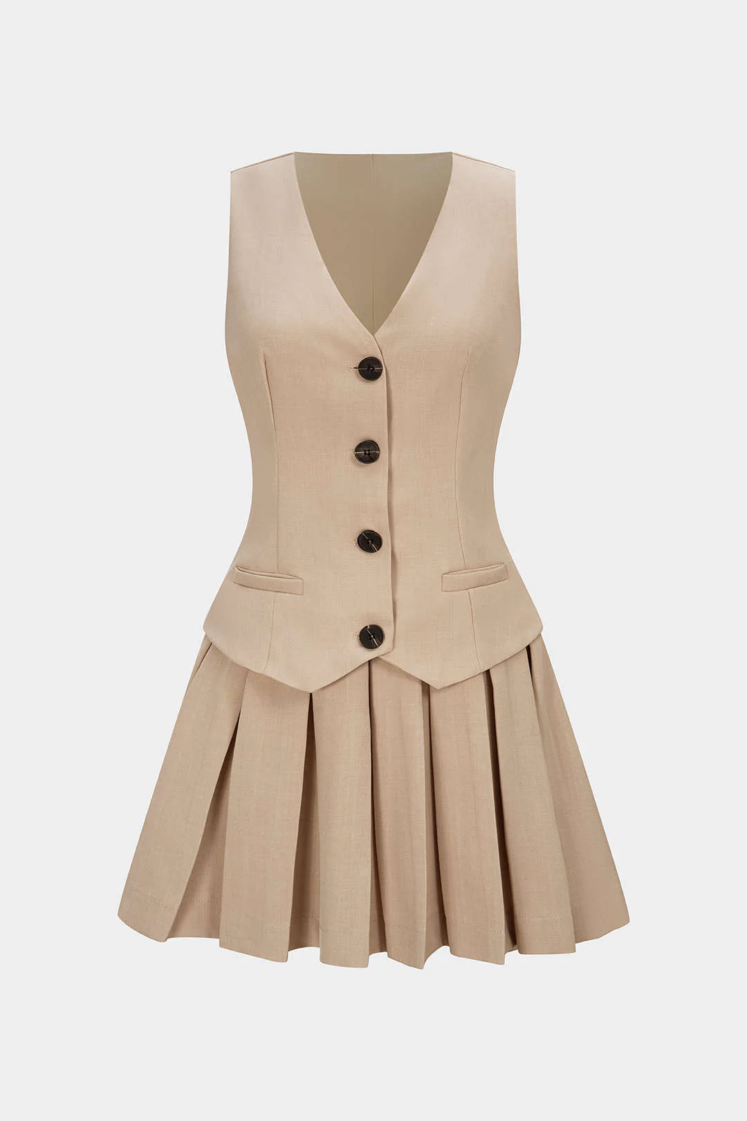 V-Neck Pleated Sleeveless Mini Dress - Image 3