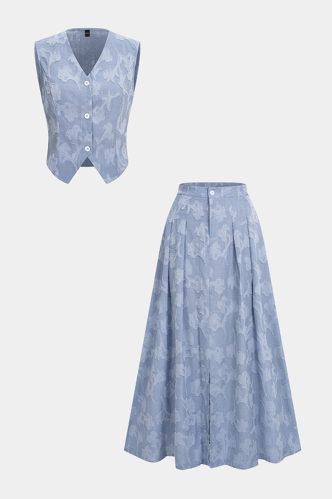 Jacquard V-Neck Vest And High Waist Ruched Skirt Set - Image 2