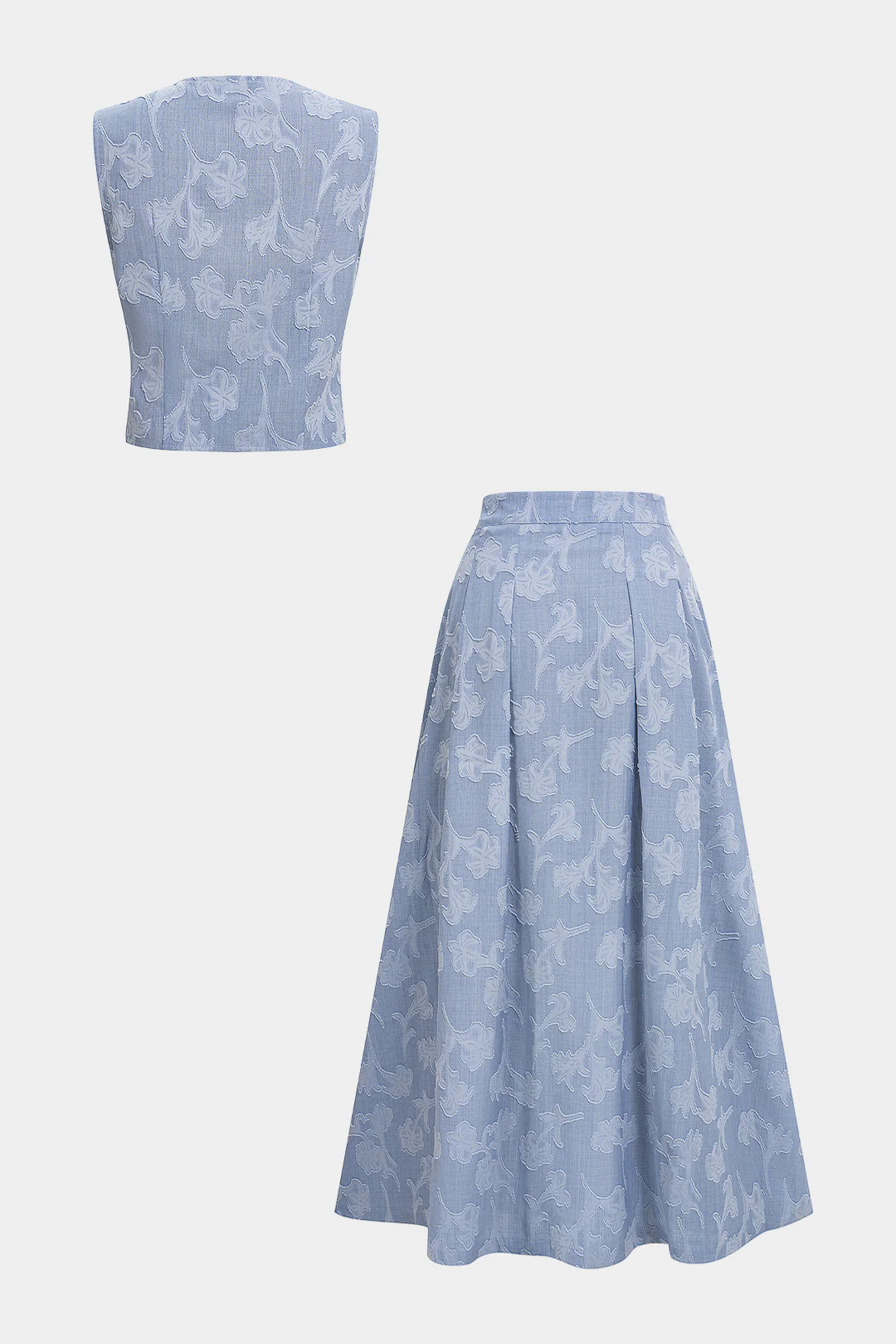 Jacquard V-Neck Vest And High Waist Ruched Skirt Set - Image 3