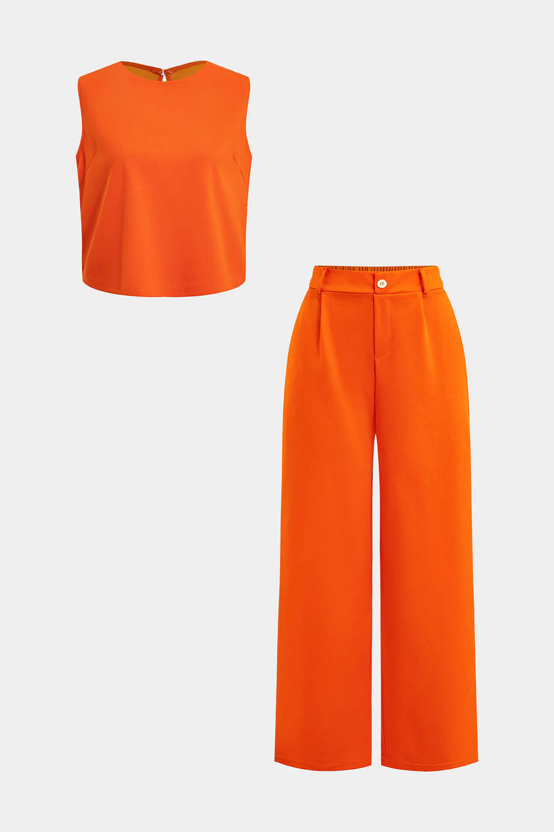 Basic Solid Sleeveless Top And Straight Leg Pants Set - Image 7
