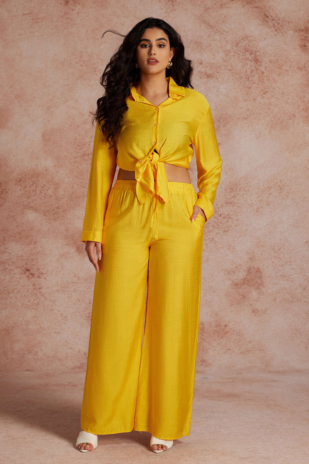 Plus Size Tie Front Shirt And Wide Leg Pants Set - Image 7