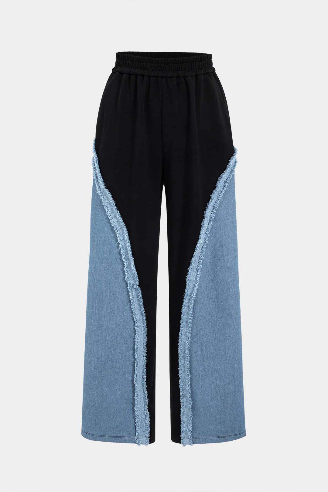 Denim Patchwork Long Sleeve Top And Wide Leg Trousers Set - Image 4