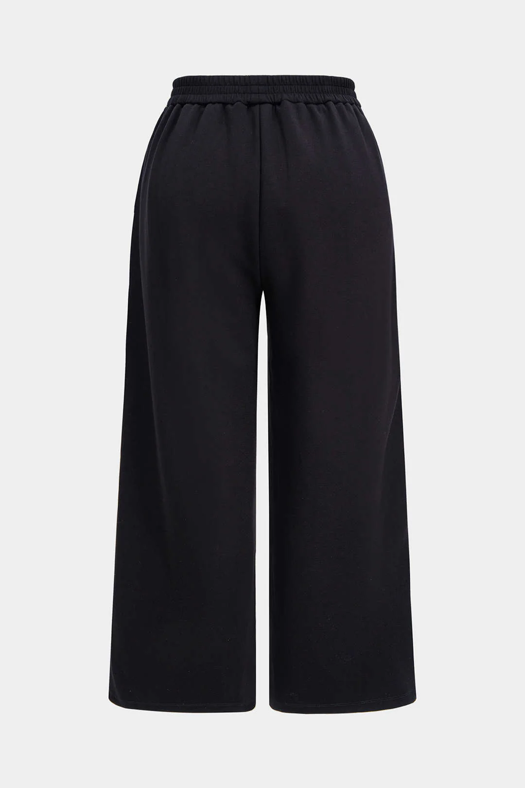 Plus Size Denim Patchwork Long-Sleeve Top And High Waist Wide Leg Trousers Set - Image 5