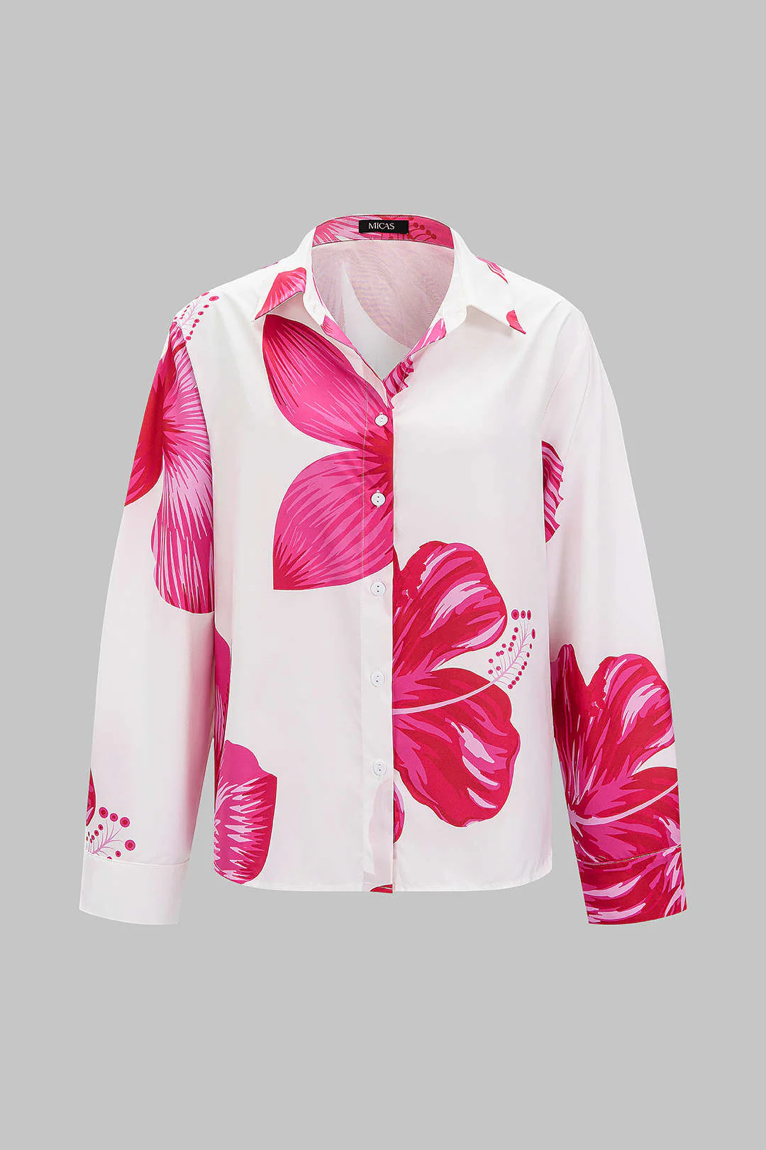 Plus Size Floral Print Button Knot Long Sleeve Shirt And High Waist Trousers Set - Image 3