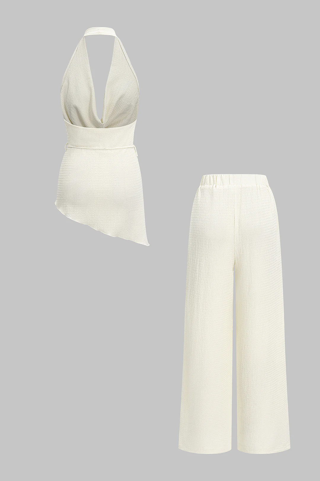 Tie-Up Backless Asymmetrical Top And Trousers Set - Image 3
