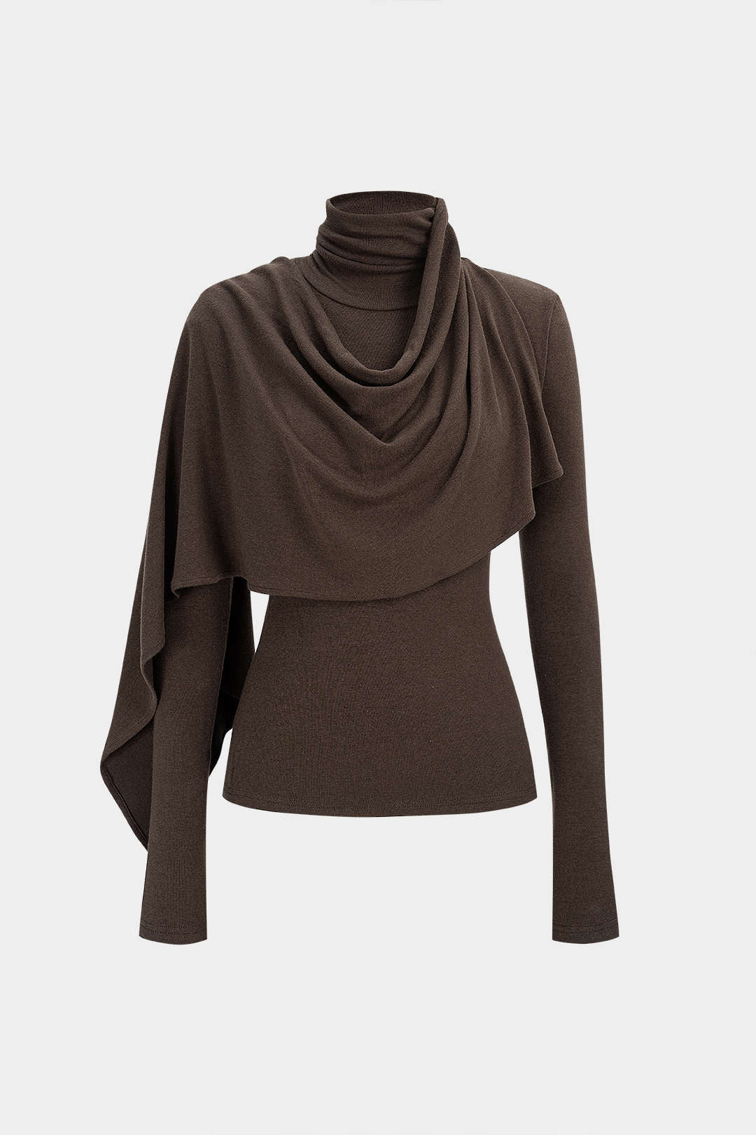 Solid High Callor Ruched Long-Sleeve Top