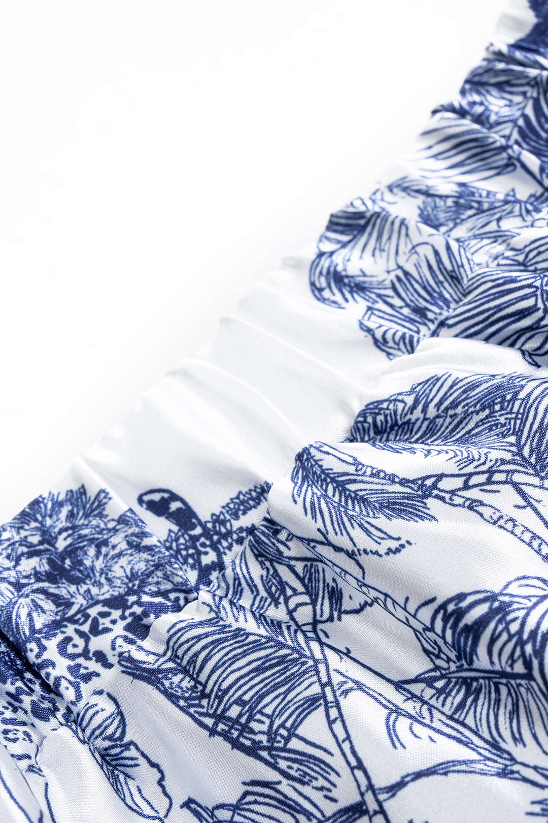 Satin Palm Leaf Print Button Long-Sleeve Shirt And Shirred Waistband Trousers Set - Image 3
