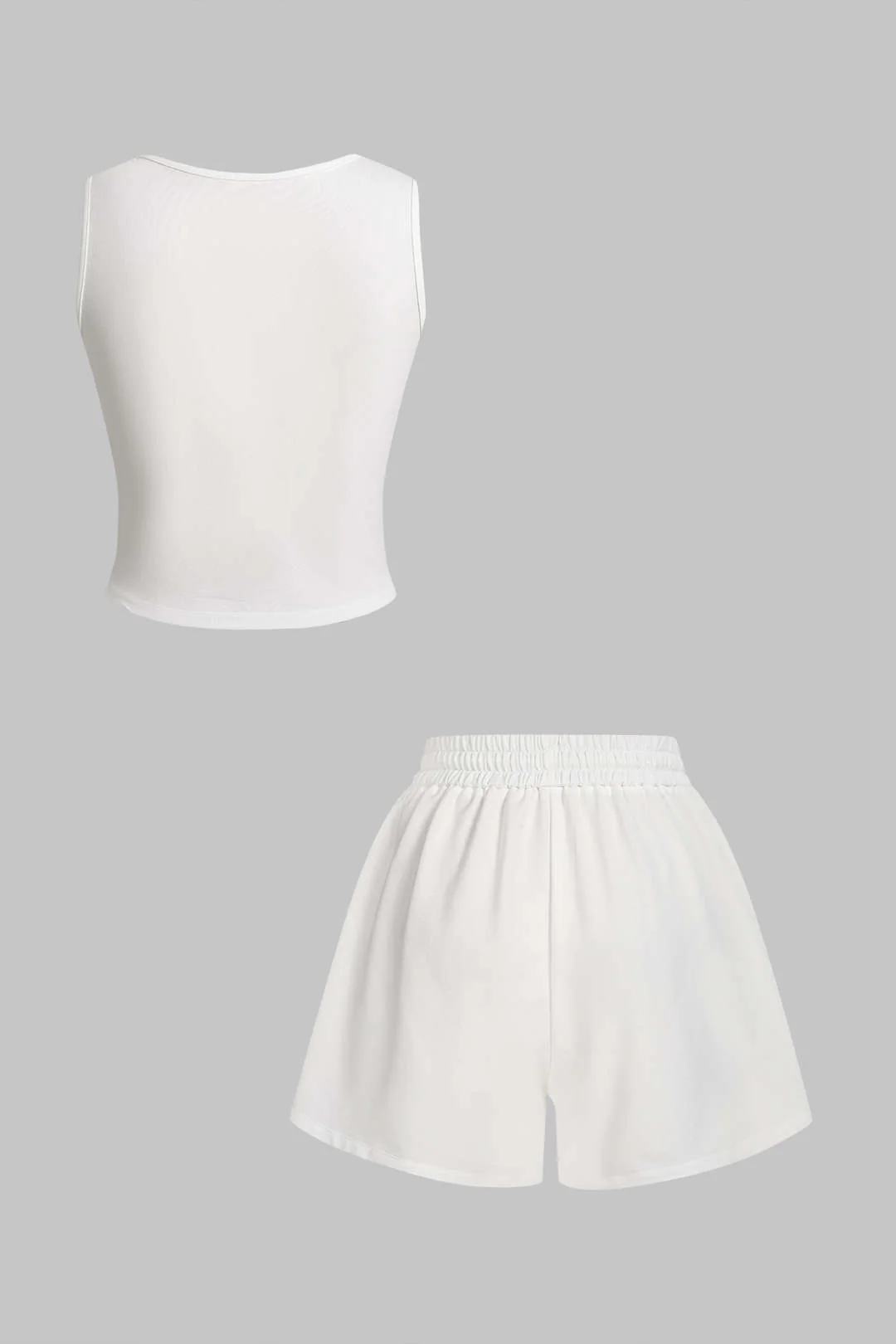 Contrast Striped Round Neck Sleeveless Tank Top And Drawstring Wide Leg Shorts Set - Image 2