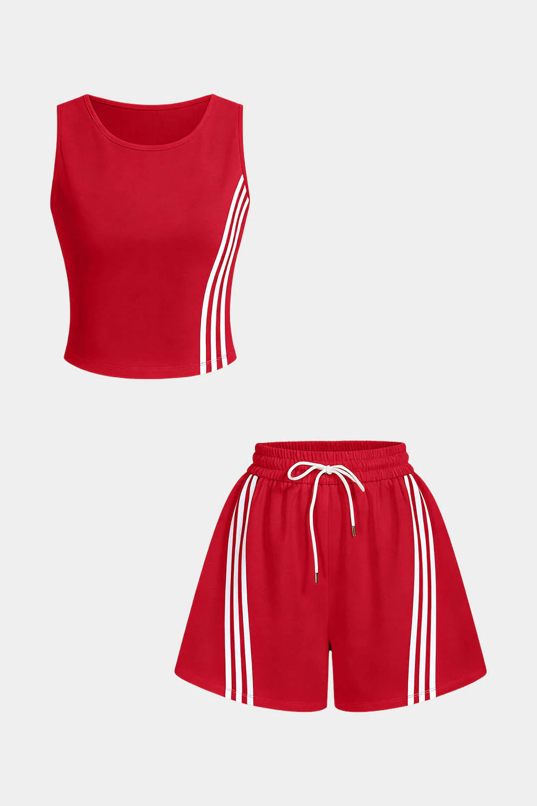Contrast Striped Round Neck Sleeveless Tank Top And Drawstring Wide Leg Shorts Set - Image 6