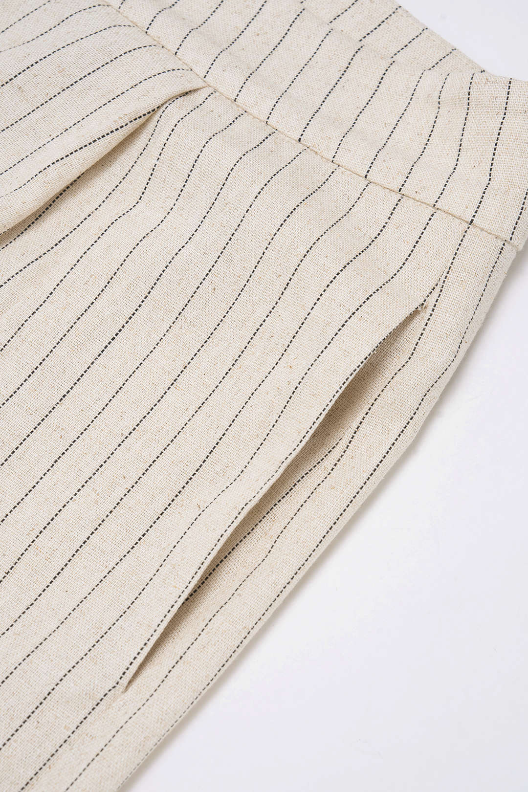 Stripes Print Linen Notched Lapel Tie Back Blazer And Wide Leg Pants Set - Image 3