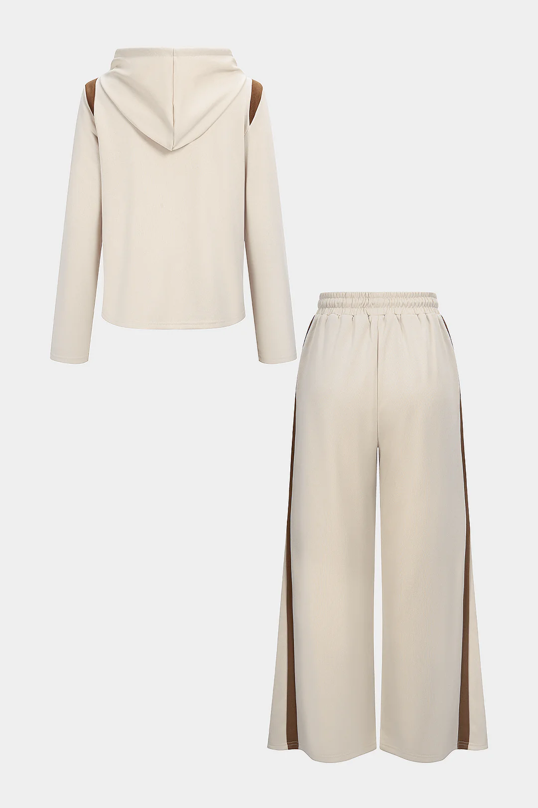 Contrast Hooded Zipper Sweatshirt And Shirred Waistband Drawstring Pants Set - Image 2