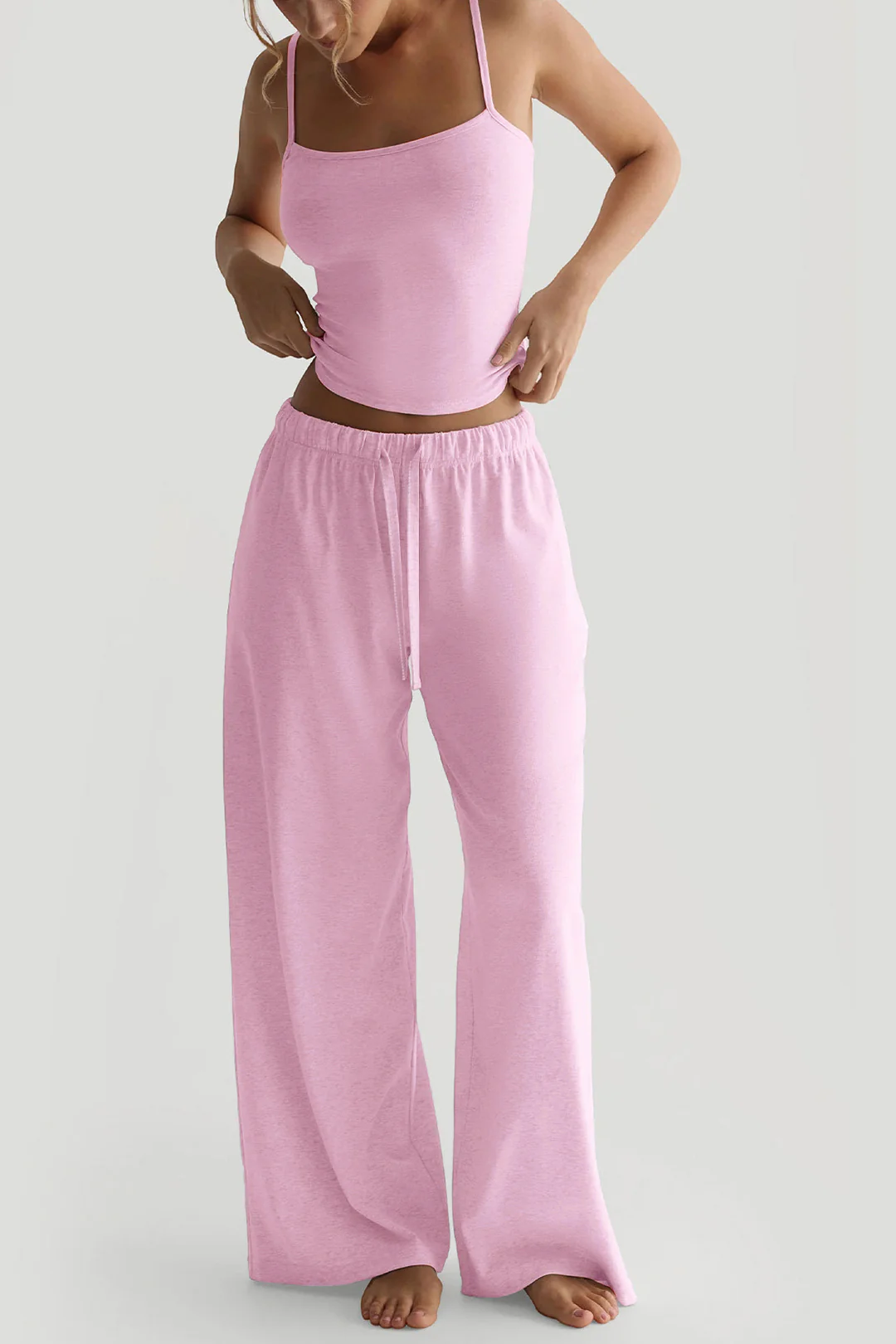 Solid Basic Cropped Cami Top And Drawstring Wide Leg Pants Set - Image 7