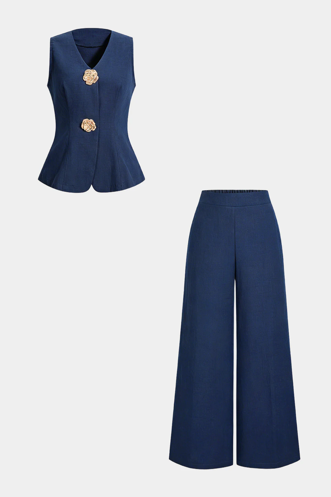 V-Neck Metallic Vest And Straight Leg Pants Set - Image 10