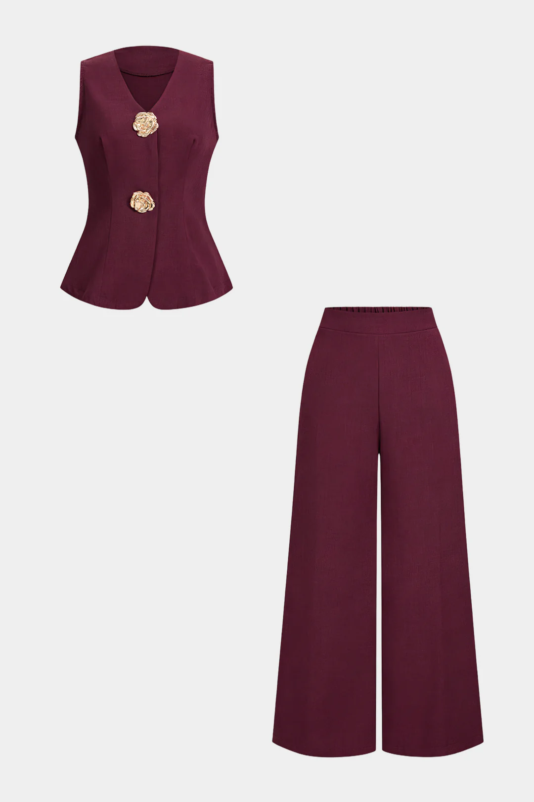 V-Neck Metallic Vest And Straight Leg Pants Set - Image 11
