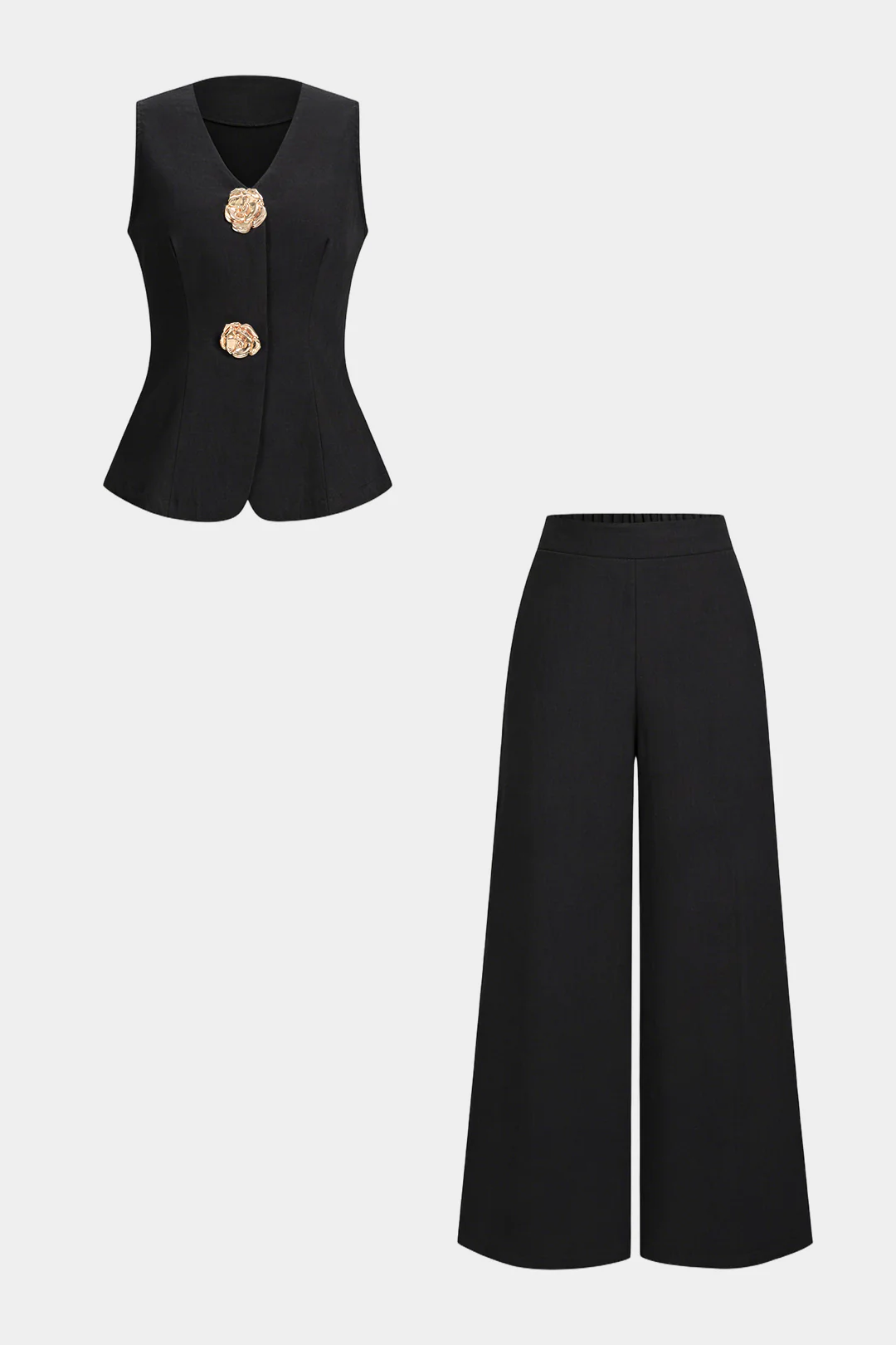 V-Neck Metallic Vest And Straight Leg Pants Set - Image 8