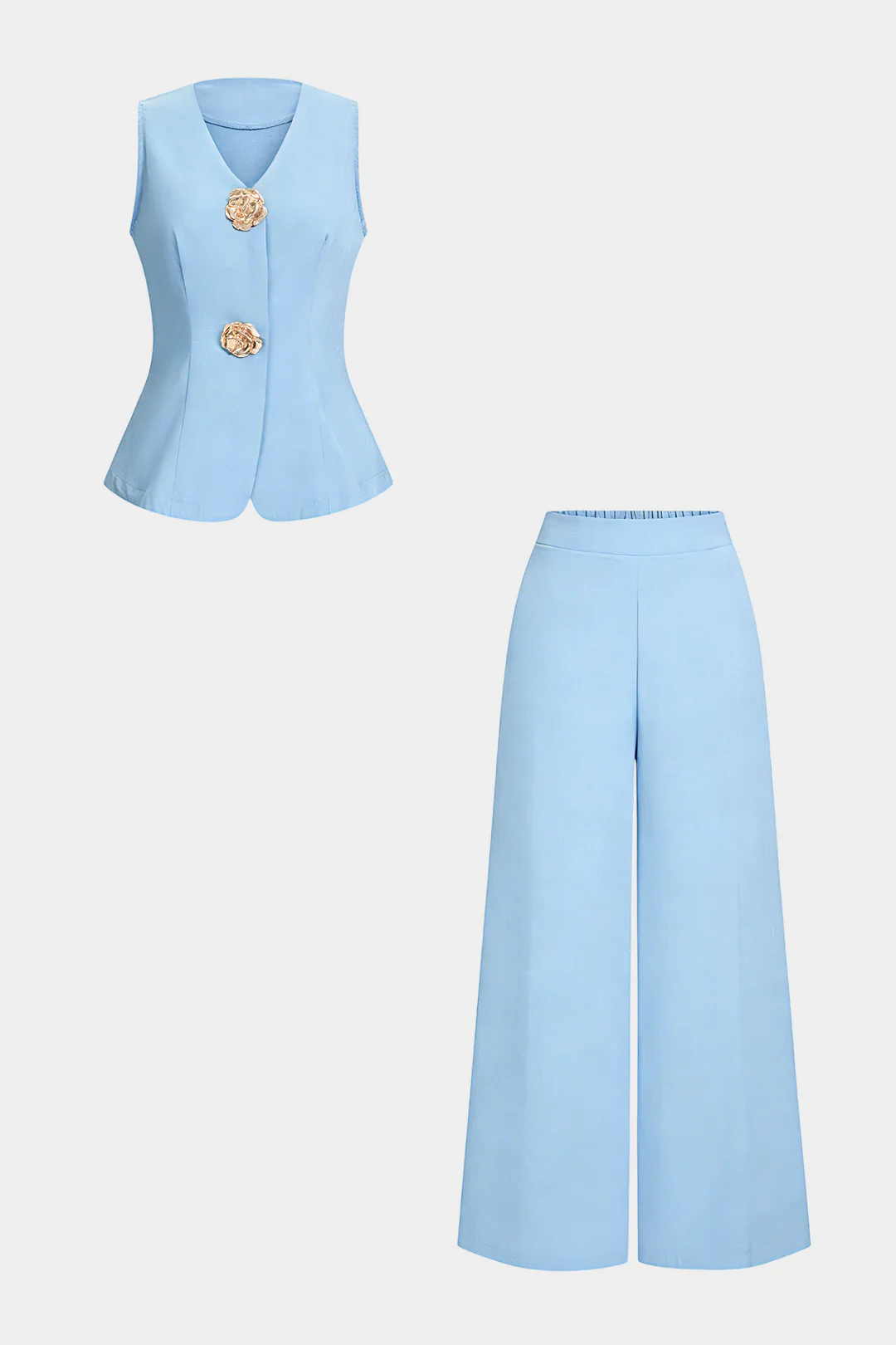 V-Neck Metallic Vest And Straight Leg Pants Set - Image 9
