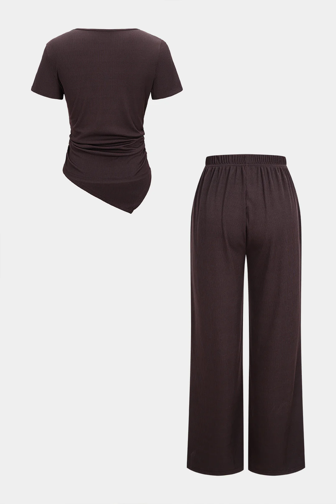 Metallic Asymmetrical Metallic Short Sleeve Top And Straight Leg Pants Set - Image 2
