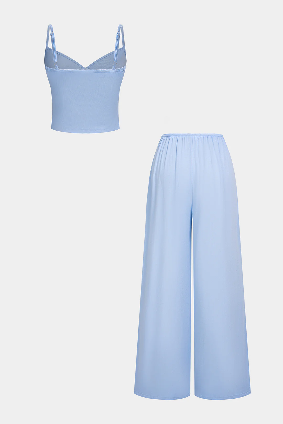 Solid V-Neck Cami Top And Wide Leg Pants Set - Image 7