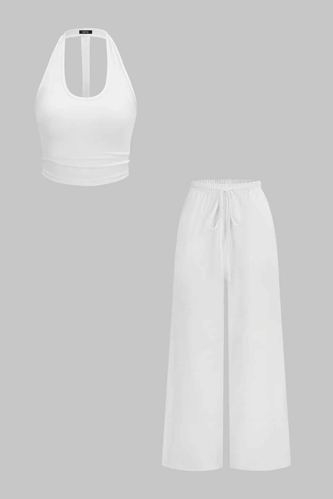 Halter Neck Tank Top And High Waist Tie-Up Wide Leg Pants Set