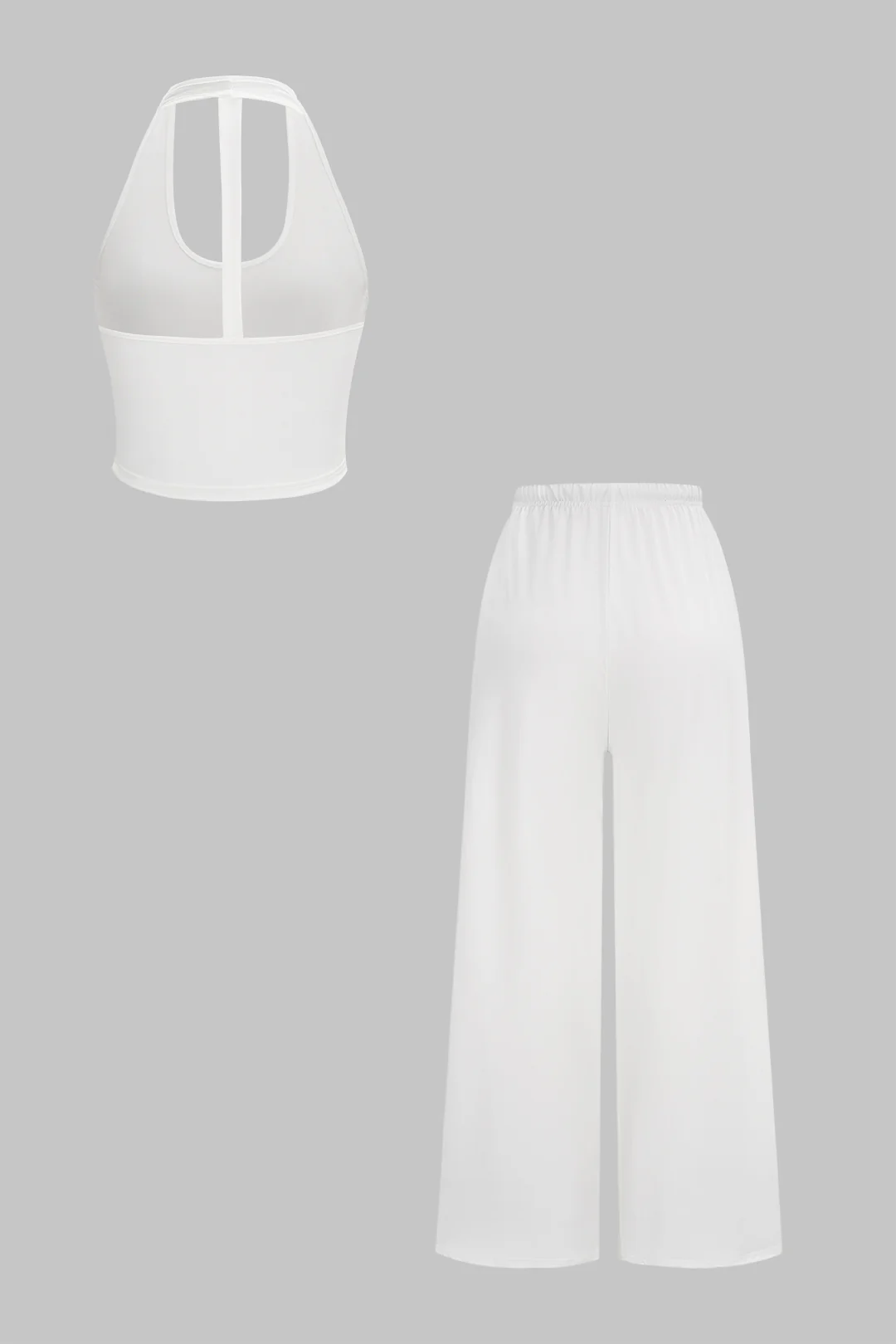 Halter Neck Tank Top And High Waist Tie-Up Wide Leg Pants Set - Image 2