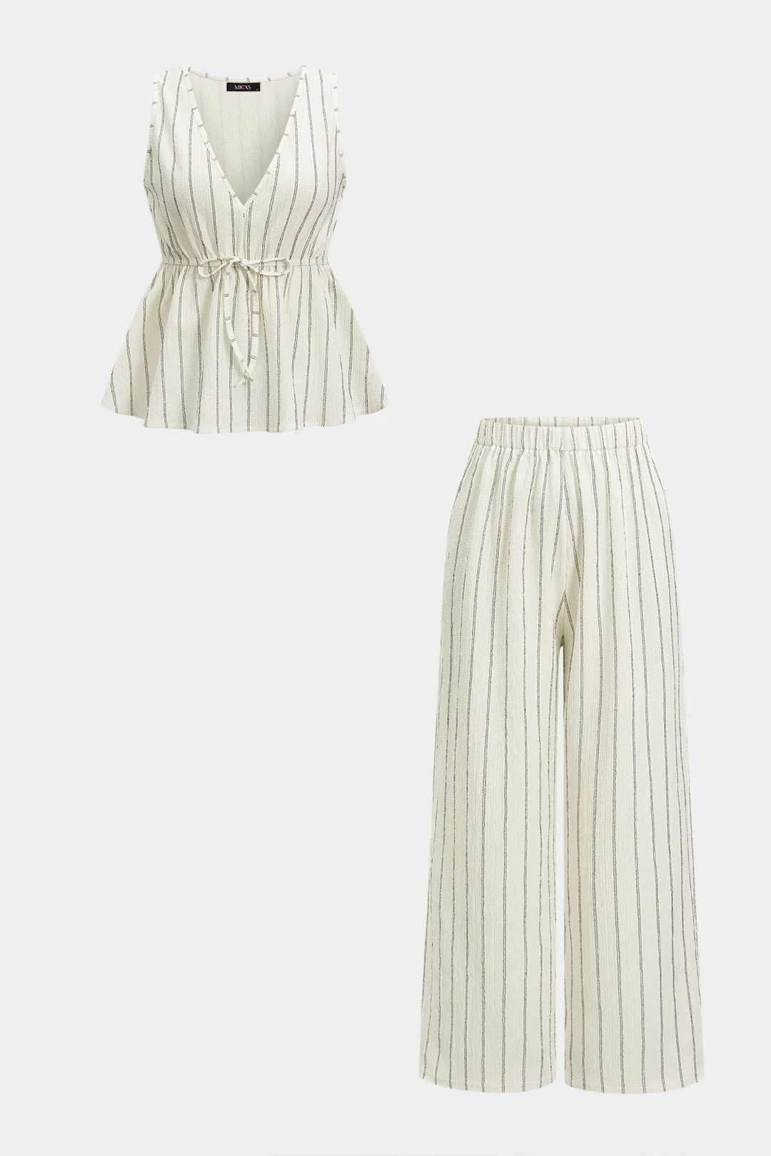Stripes Print V-Neck Tie-Up Tank Top And High Waist Wide Leg Pants Set