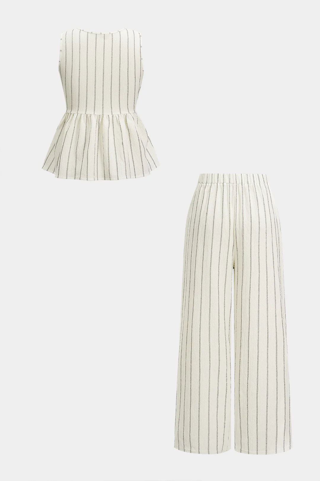 Stripes Print V-Neck Tie-Up Tank Top And High Waist Wide Leg Pants Set - Image 2