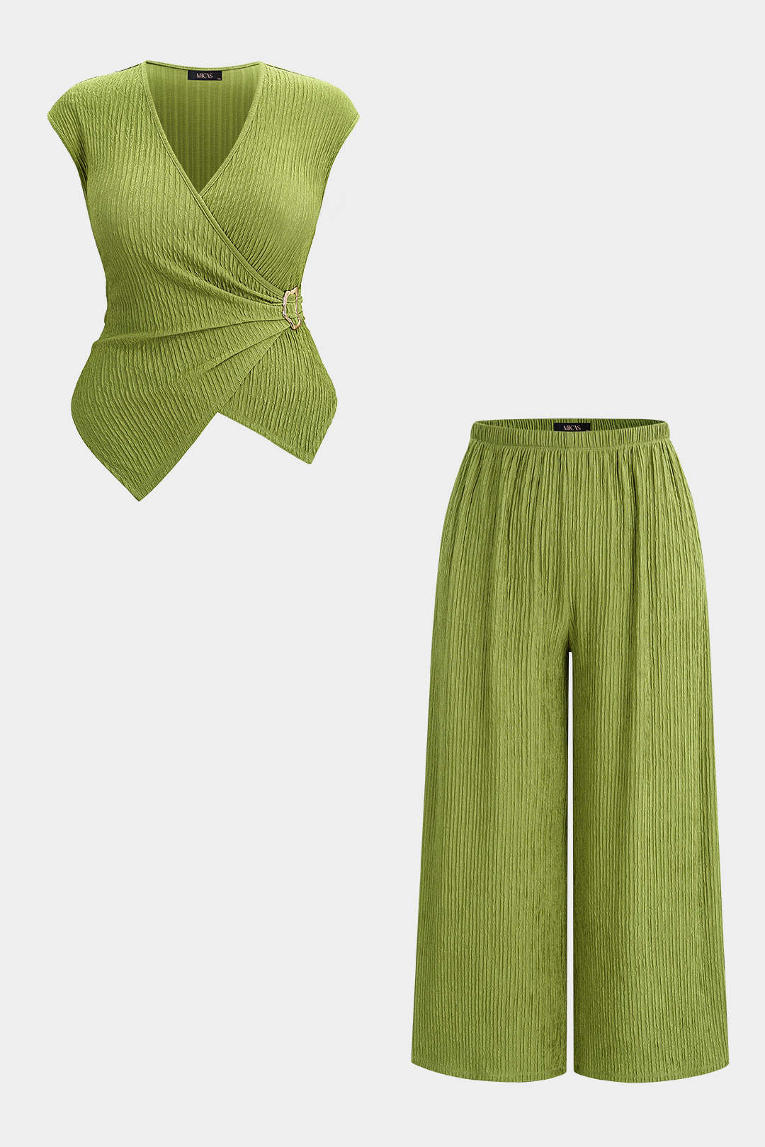 Plus Size V-Neck Wrap Tank Top And Wide Leg Pants Set - Image 3