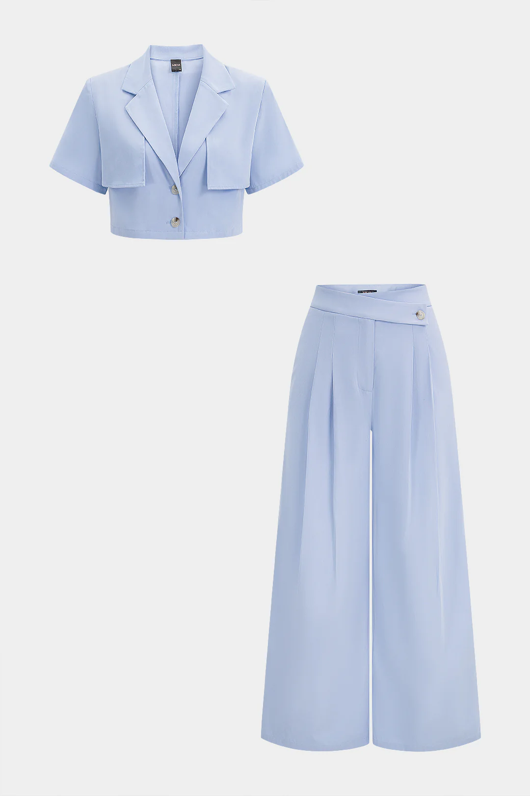 Notched Lapel Short Sleeve Top And Asymmetrical Wide-Leg Pants Set