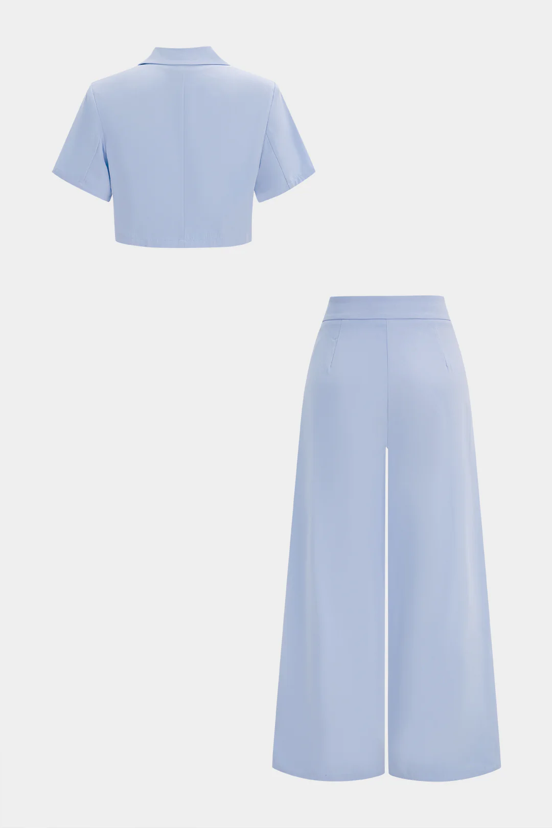 Notched Lapel Short Sleeve Top And Asymmetrical Wide-Leg Pants Set - Image 2