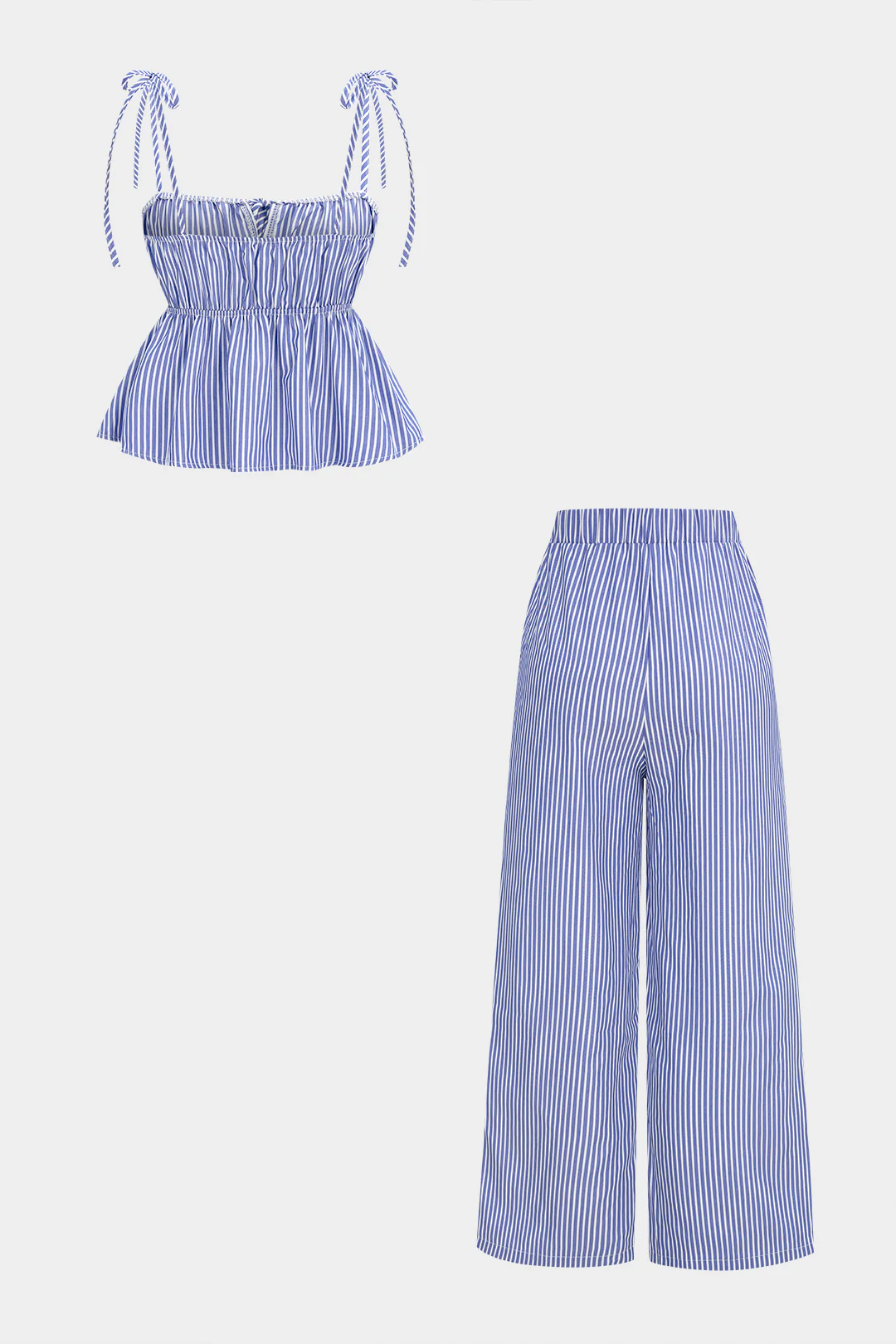 Stripes Print Tie-Up Cami Top And Wide Leg Pants Set - Image 2