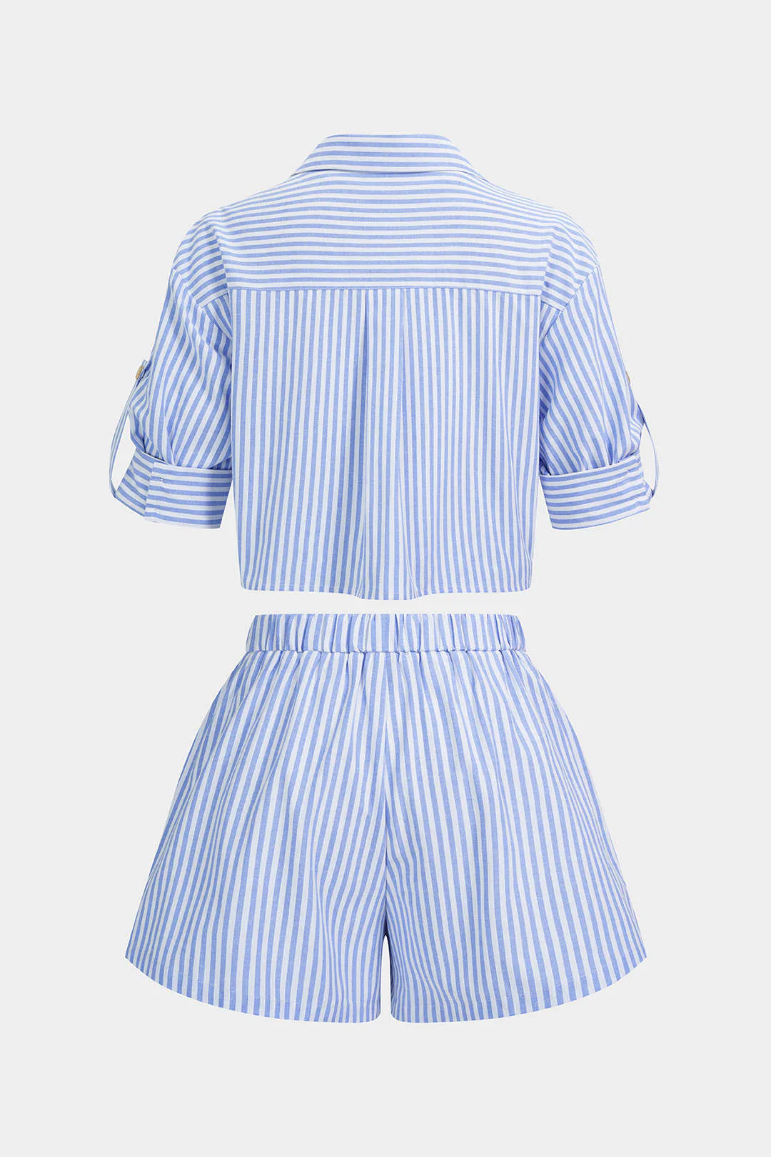 Stripes Print Tie Front Button Shirt And Wide Leg Shorts Set - Image 2