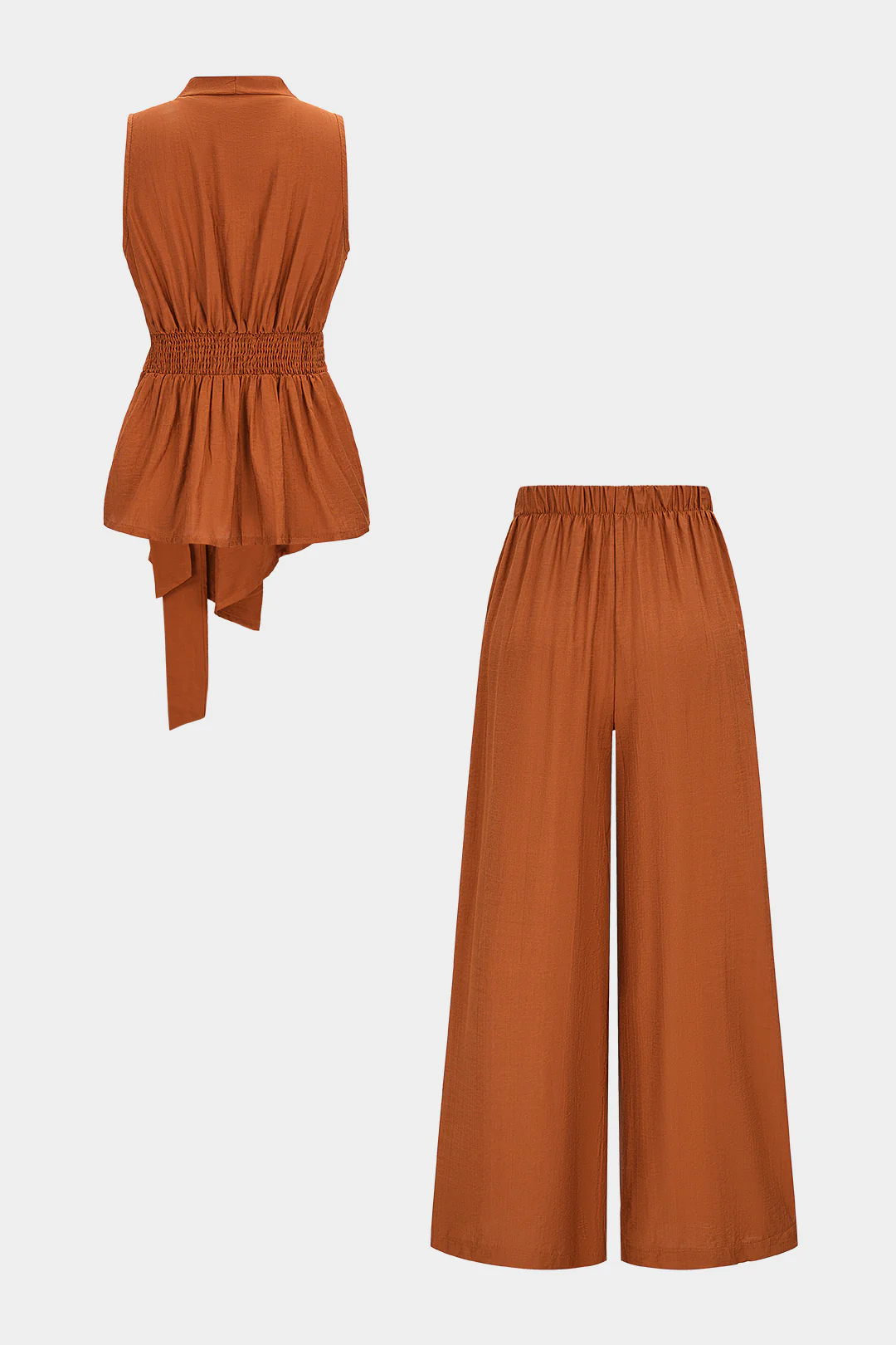 Solid Tie-Up Tank Top And Wide Leg Pants Set - Image 3