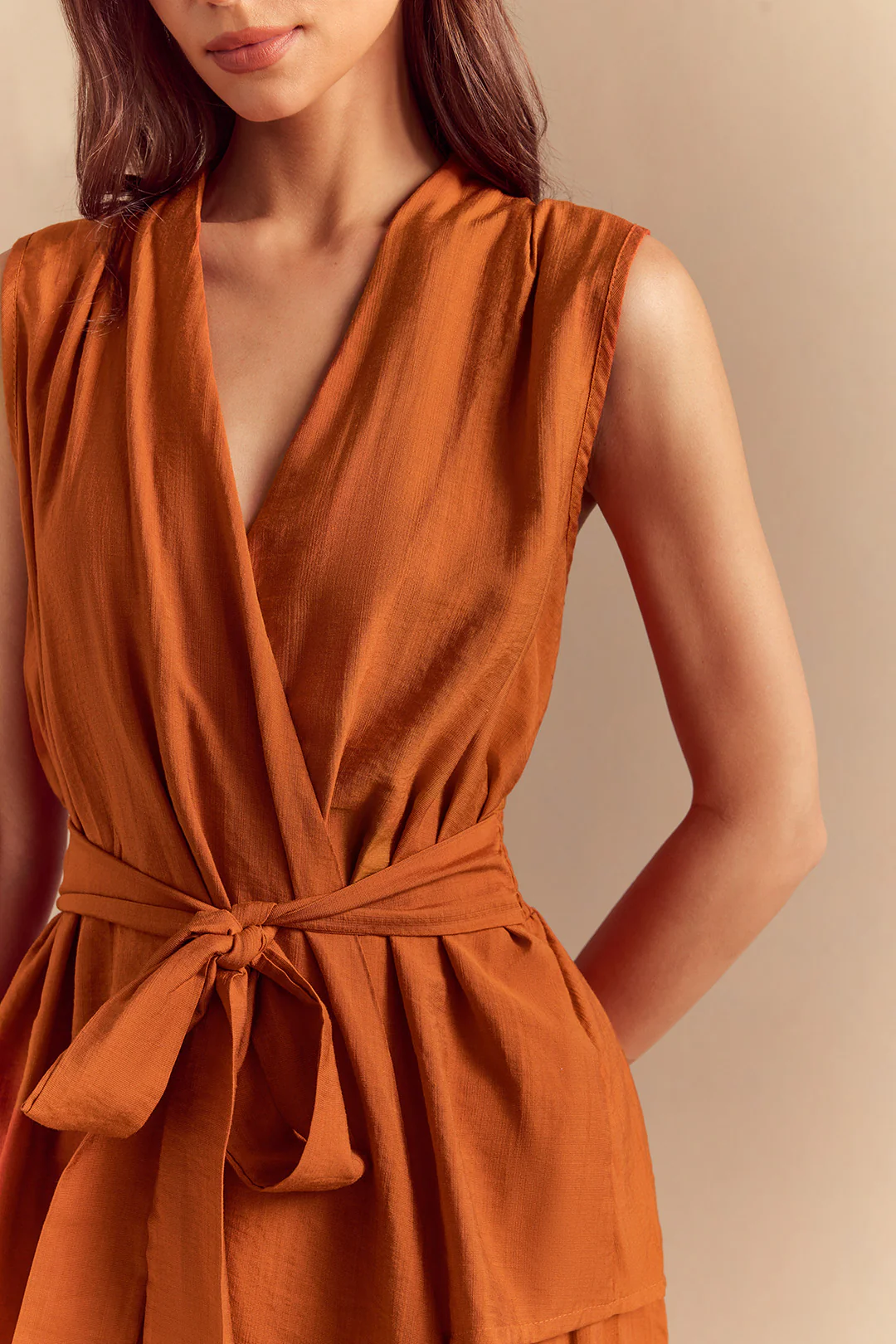 Solid Tie-Up Tank Top And Wide Leg Pants Set - Image 5
