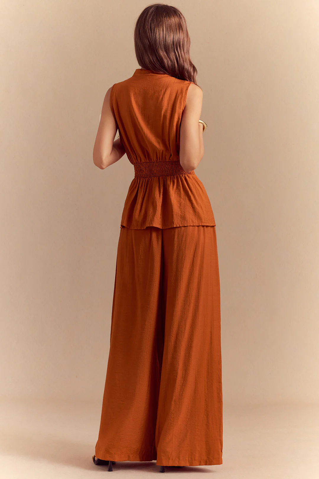 Solid Tie-Up Tank Top And Wide Leg Pants Set - Image 6