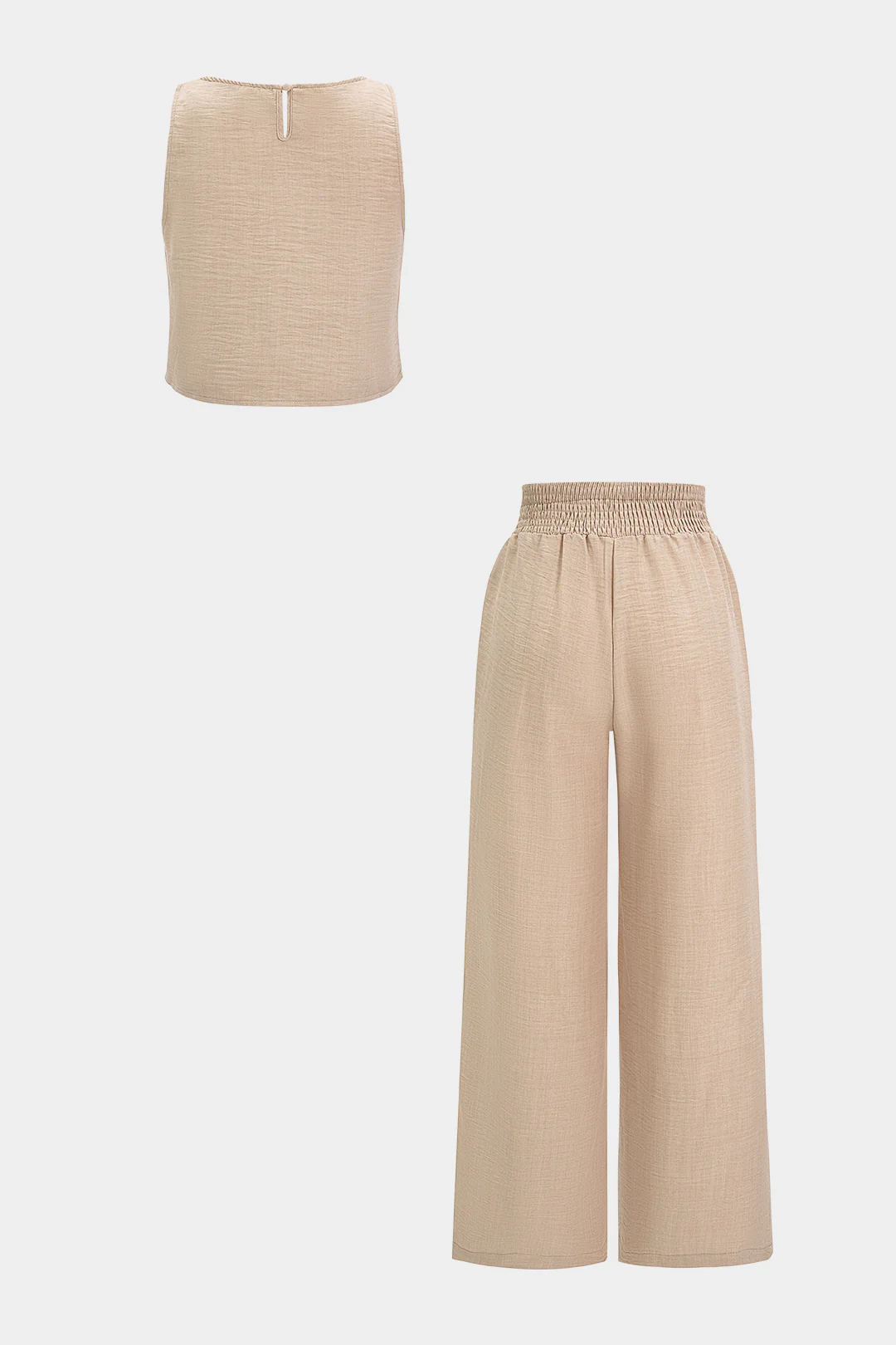Round Neck Hollow Out Tank Top And Tie-Up Wide Leg Pants Set - Image 2