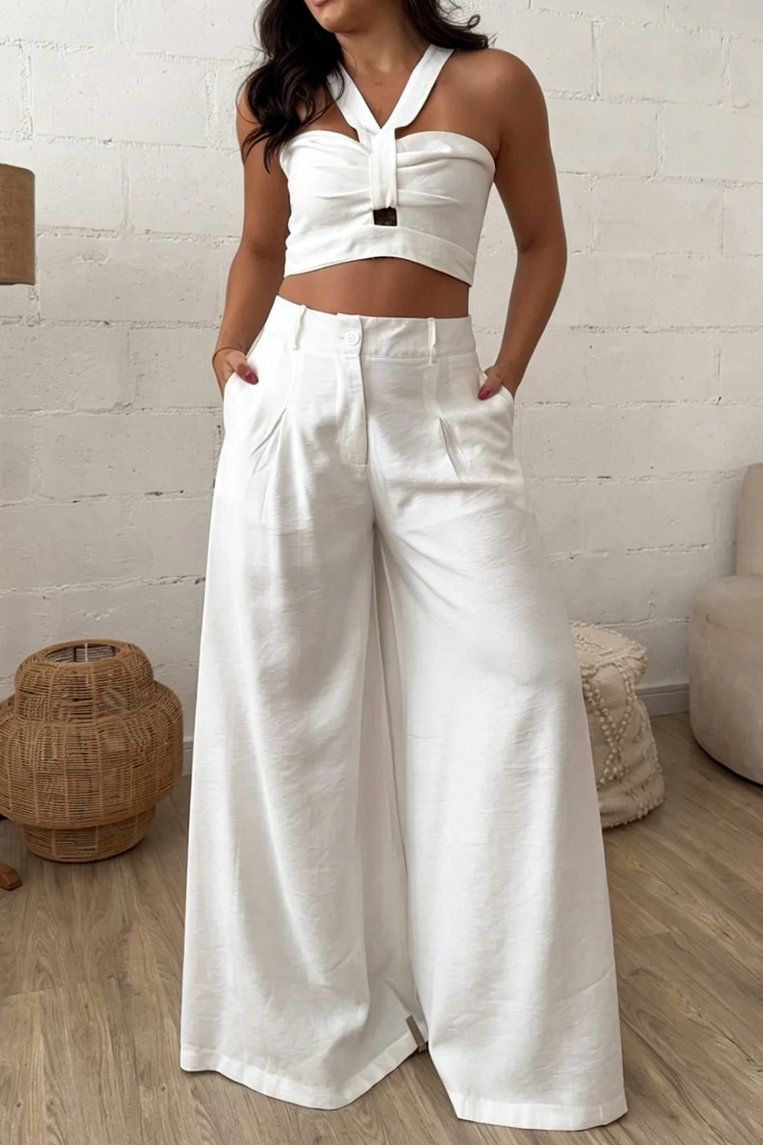 V-Neck Cut Out Tank Top And Wide Leg Pants - Image 3