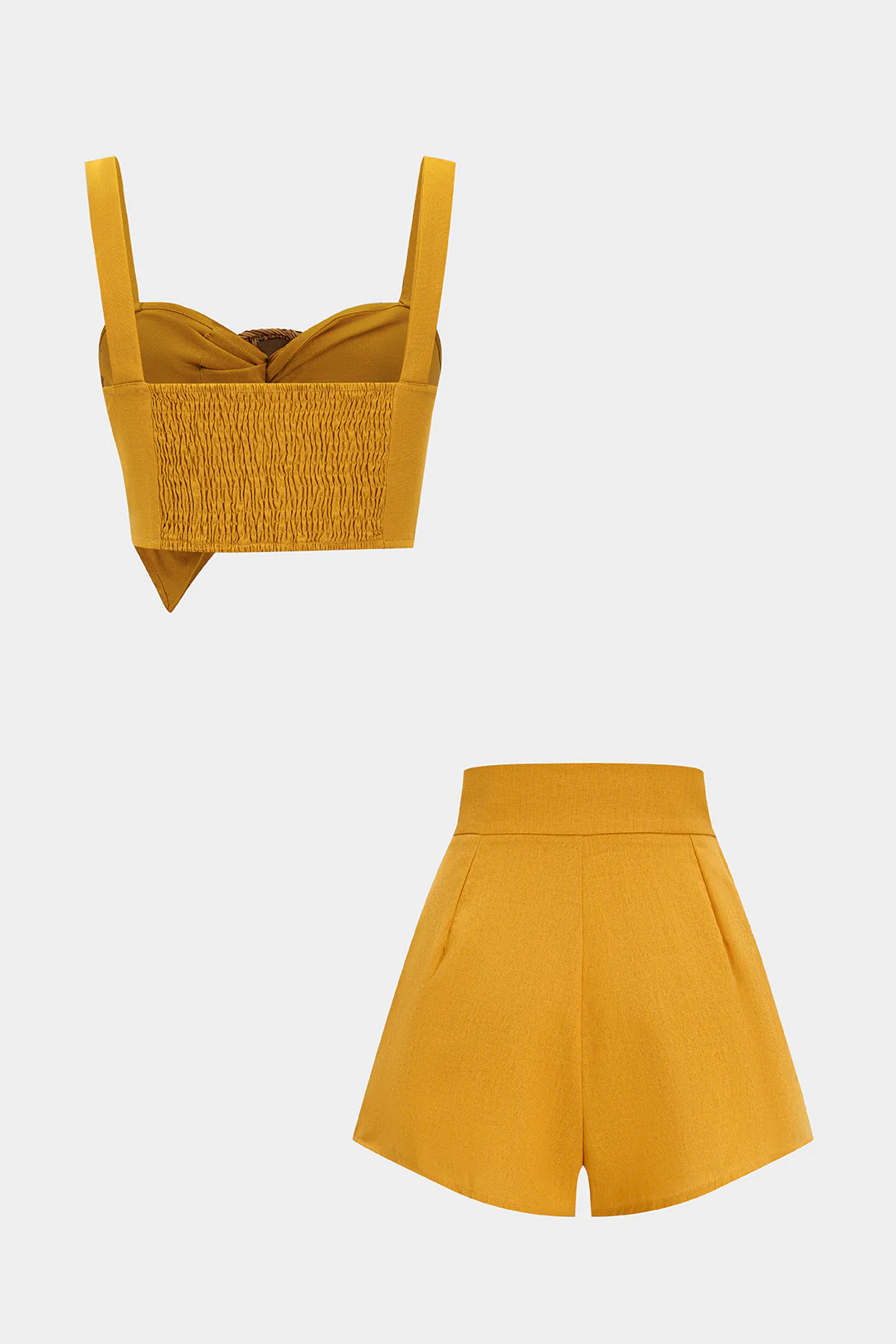 Linen Ruched Smocked Cami Top And Solid Shorts Set - Image 2