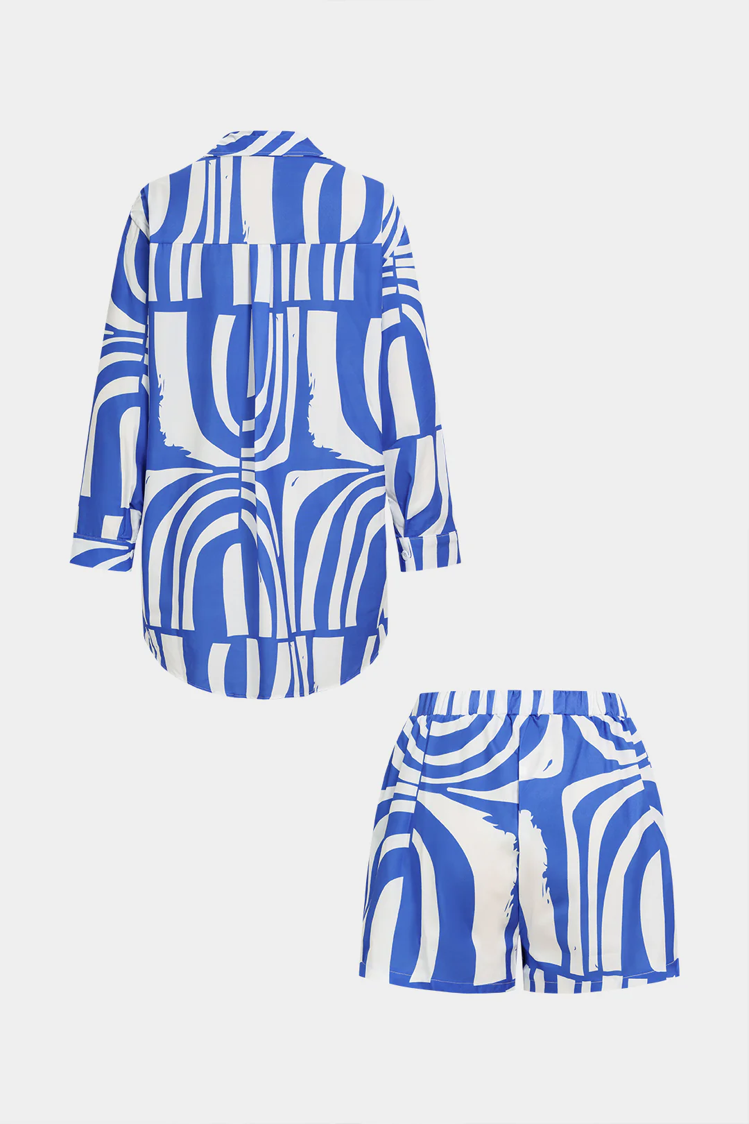Abstract Print Lapel Long Sleeve Shirt And Shorts Set - Image 2