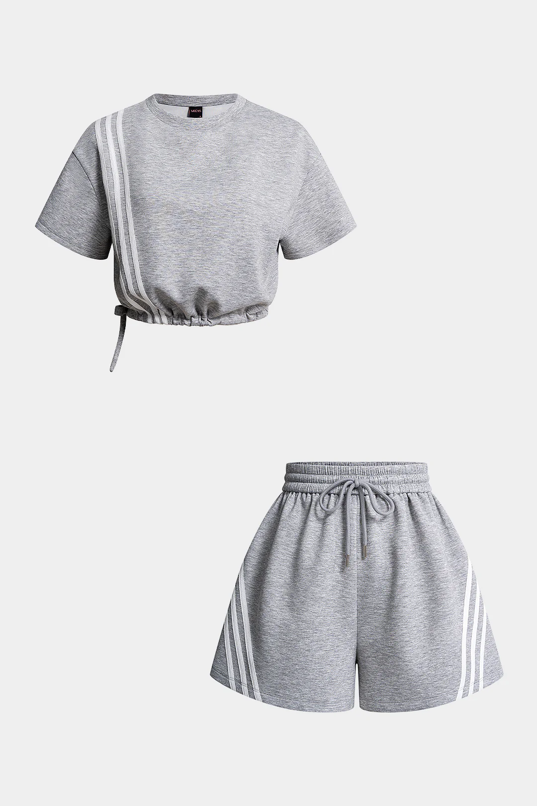 Striped Round Neck Drawstring Short Sleeve T-Shirt And Wide Leg Shorts Set